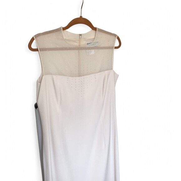 Daymor Couture Ivory Sleeveless Sheath Dress Rhinestone-Embellished Mesh Sz 12 - Picture 4 of 9